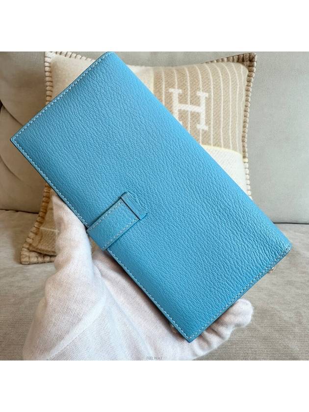 Bean long wallet Mizore blue silver plate - HERMES - BALAAN 3