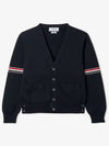 Milano Stitch Sprite Armband Cotton V-neck Cardigan Navy - THOM BROWNE - BALAAN 3