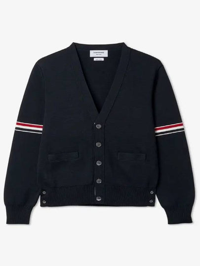 Milano Stitch Sprite Armband Cotton V-neck Cardigan Navy - THOM BROWNE - BALAAN 2