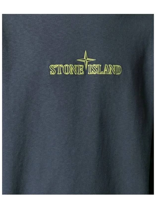 Logo Print Crew Neck Cotton Sweatshirt Blue - STONE ISLAND - BALAAN 5