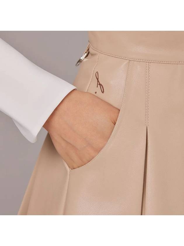 Golf Wear Wide Pleated Leather Skirt Beige - J JANE - BALAAN 4