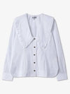 Women's Wide Collar Plunge Neck Cotton Shirt White - GANNI - BALAAN 2