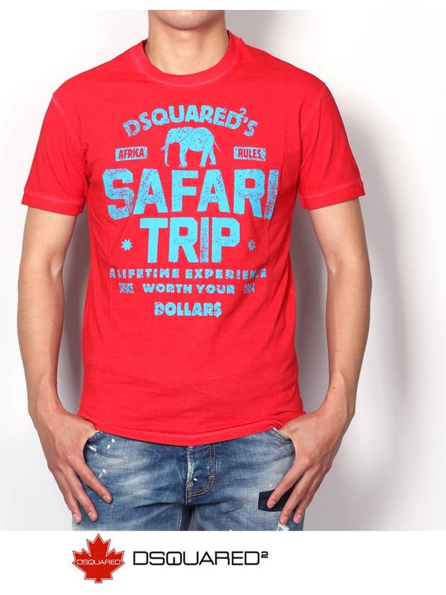 Men's Vintage Safari Short Sleeve T-Shirt Red - DSQUARED2 - BALAAN 2