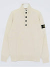 Wappen Patch Half Button Lambswool Knit Top Natural - STONE ISLAND - BALAAN 4