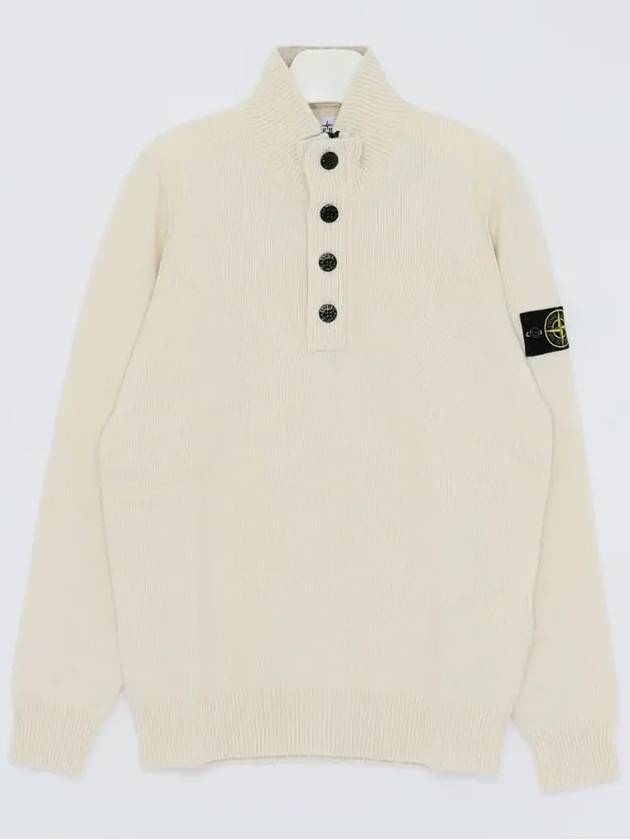 Wappen Patch Half Button Lambswool Knit Top Natural - STONE ISLAND - BALAAN 4