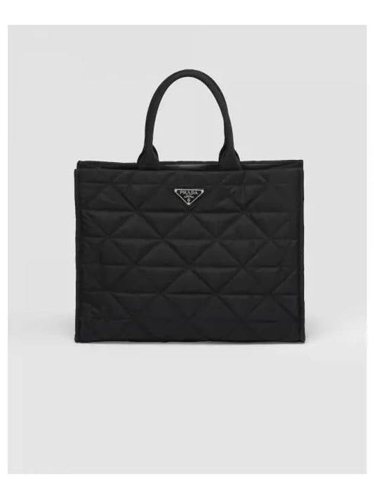 triangle logo topstitching Re-nylon shopping tote bag black - PRADA - BALAAN.