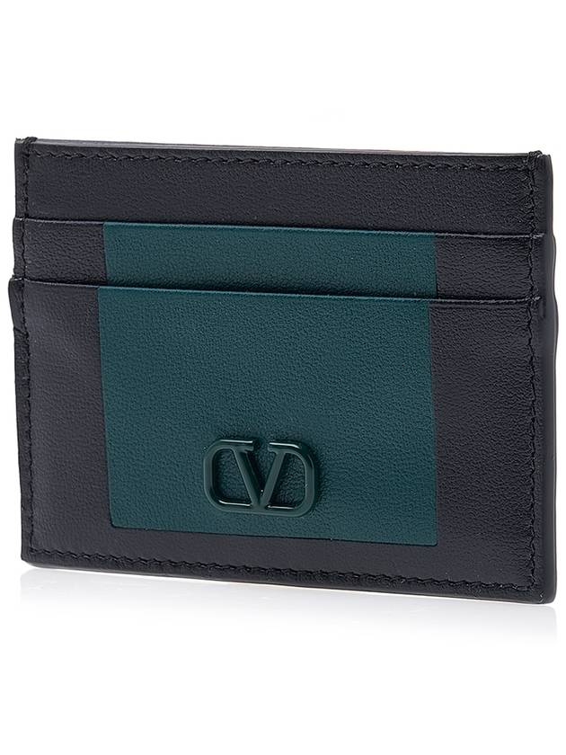 V Logo Leather Card Wallet Green - VALENTINO - BALAAN 3