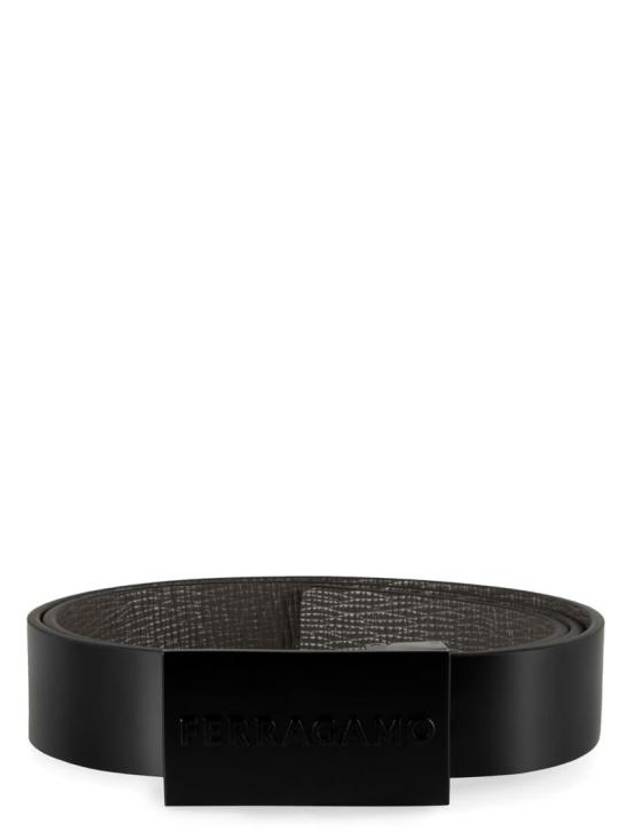 Men's Logo Square Leather Belt Black - SALVATORE FERRAGAMO - BALAAN 2