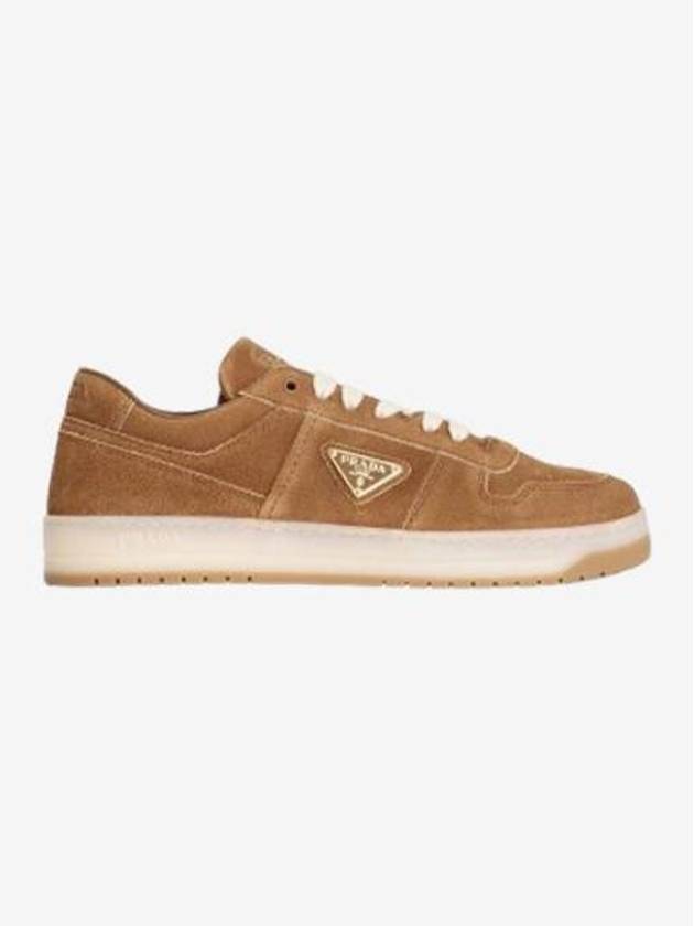 Triangle Logo Suede Low Top Sneakers Brown - PRADA - BALAAN 1