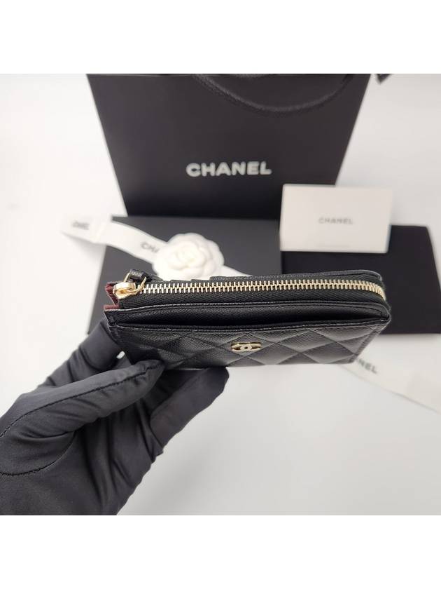 CC Logo Gold Hardware Caviar Zipper Card Wallet Black - CHANEL - BALAAN 7