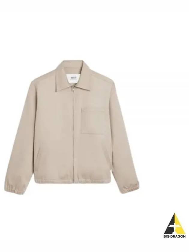 Heart Logo Zip-up Jacket Light Beige - AMI - BALAAN 2