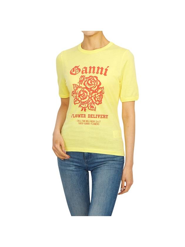 Cotton Flower Logo Short Sleeve T-Shirt Yellow - GANNI - BALAAN 6