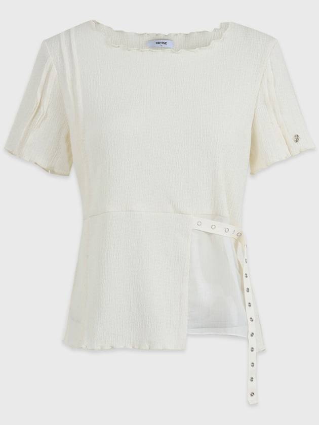 Ripple Wrinkle Chiffon Mix Strap Point Short Sleeve T Shirt - MICANE - BALAAN 7