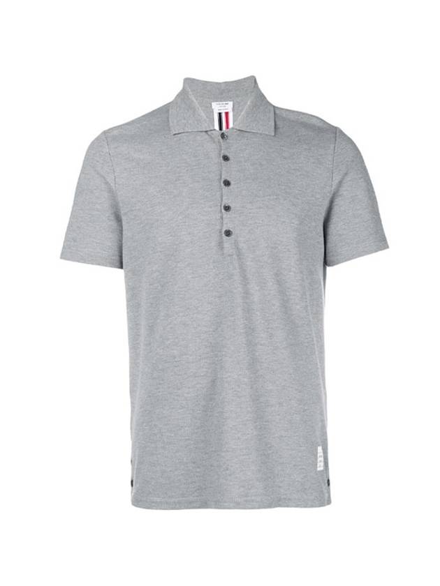 Men's Cotton Pique Center Bag Striped Short Sleeve Polo Shirt Grey - THOM BROWNE - BALAAN 1