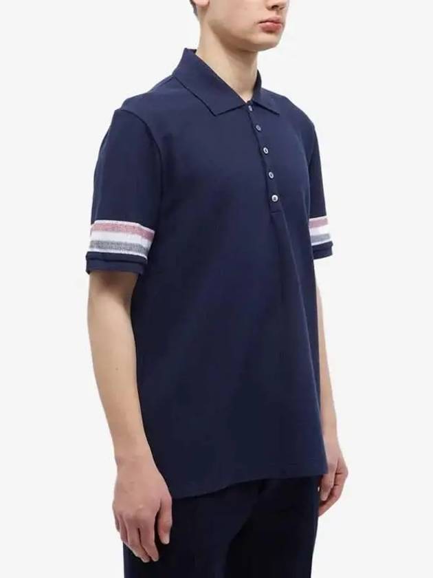 Men's RWB Stripe Cotton Polo Shirt Navy - THOM BROWNE - BALAAN 5