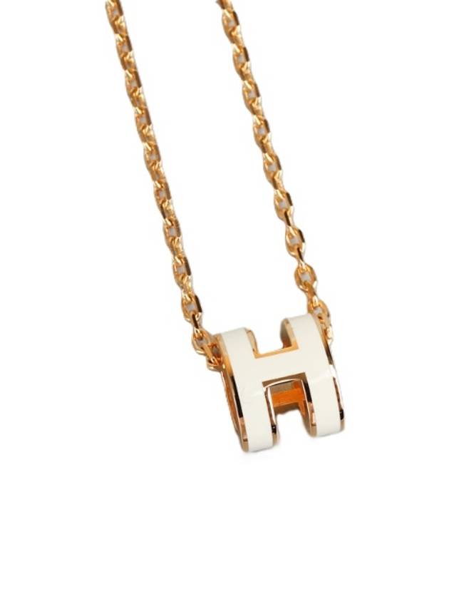 Mini Pop H Pendant Necklace Gold Blanc White - HERMES - BALAAN 4