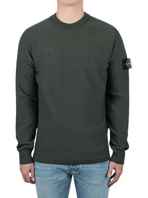 Men's Wappen Patch Crew Neck Wool Knit Top Khaki - STONE ISLAND - BALAAN 2