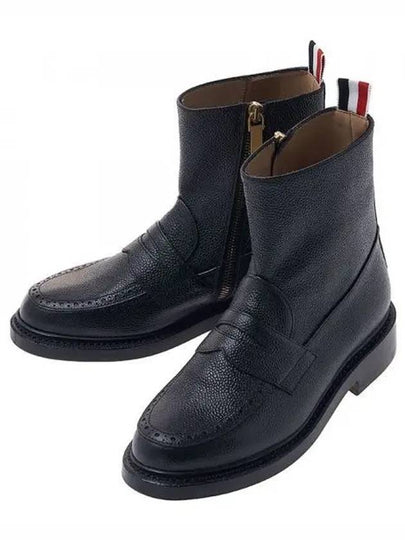 Women's Penny Pebble Grain Leather Middle Boots Black - THOM BROWNE - BALAAN 2