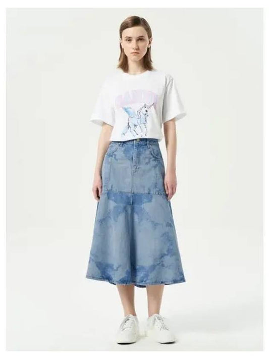 Bleached denim flounce midi skirt sky blue domestic product - GANNI - BALAAN 1