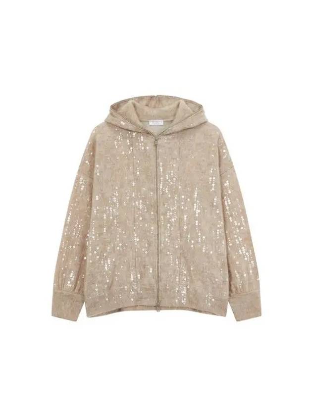 Women s Sequined Mohair Blend Hooded Cardigan Oat - BRUNELLO CUCINELLI - BALAAN 1