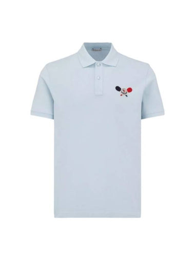 Tennis Logo Patch Polo Shirt Light Blue - MONCLER - BALAAN 1