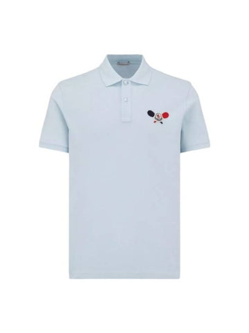 Tennis Logo Patch PK Shirt Light Blue - MONCLER - BALAAN 1