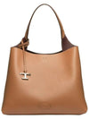 T Logo Embellished Medium Shoulder Tote Bag Brown - TOD'S - BALAAN.