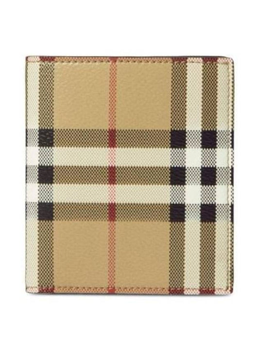 Check Leather Folding Card Wallet Beige - BURBERRY - BALAAN 1