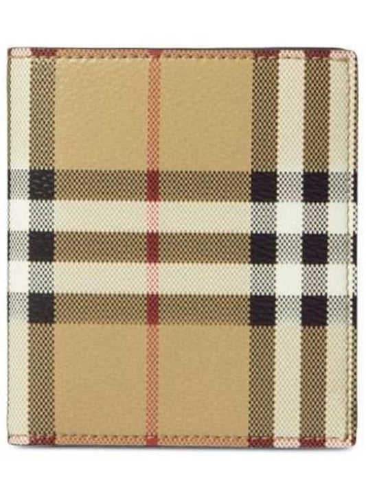 Check Leather Folding Card Wallet Beige - BURBERRY - BALAAN 1