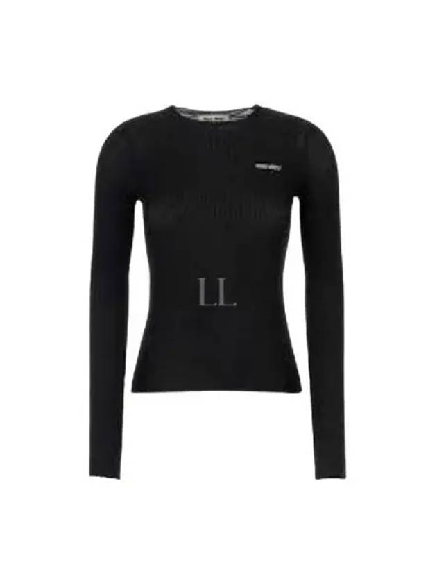 Intarsia Logo Cashmere Knit Top Black - MIU MIU - BALAAN 2