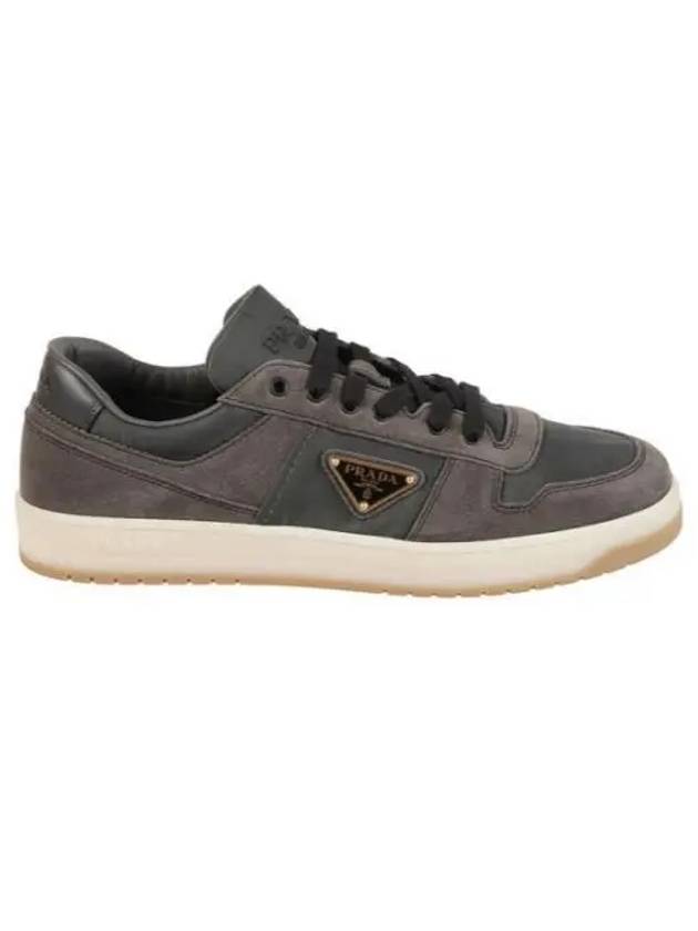 Enamel Triangle Suede Low Top Sneakers Grey - PRADA - BALAAN 2