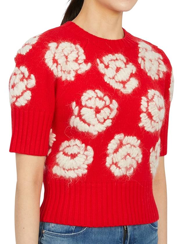 Rose Embroidered Sweater Knit Top Red - TORY BURCH - BALAAN 4