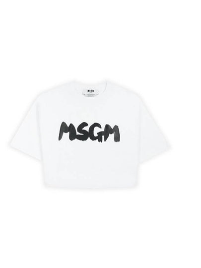 Brushed Logo Crop Short Sleeve T-Shirt White - MSGM - BALAAN 2