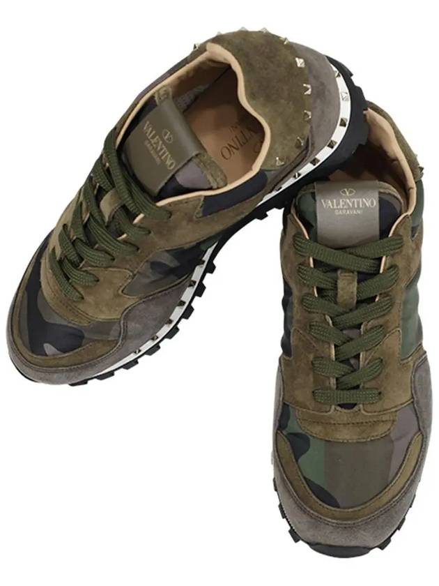 Camouflage Rockstud Low-Top Sneakers Khaki Grey - VALENTINO - BALAAN 4