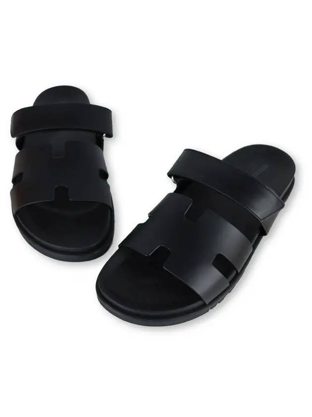 Hermes Chypre H Logo Calfskin Sandals Black - HERMES - BALAAN 2