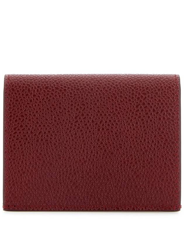 Pebble Grained Leather Double Card Wallet Burgundy - THOM BROWNE - BALAAN 2