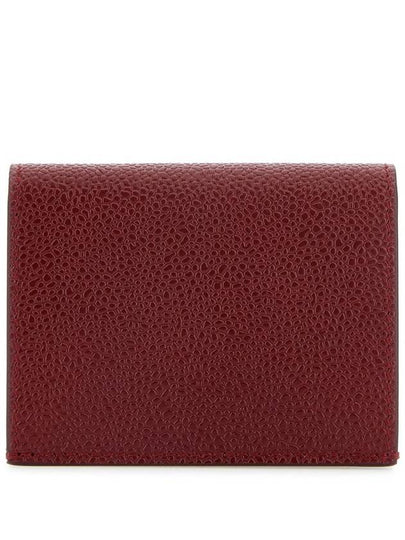 Pebble Grained Leather Double Card Wallet Burgundy - THOM BROWNE - BALAAN 2