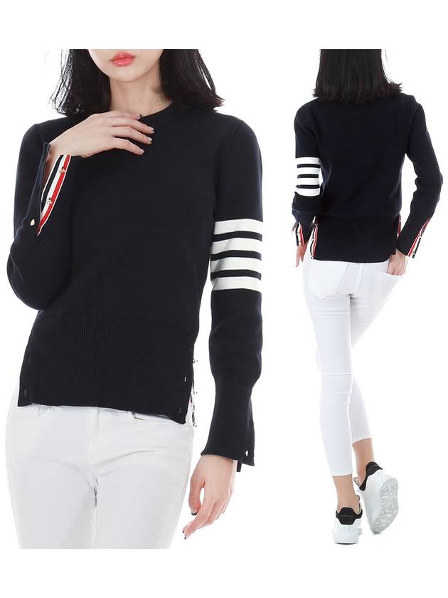 Milano Stitch Crewneck 4-Bar Cotton Crepe Knit Top Navy - THOM BROWNE - BALAAN 2