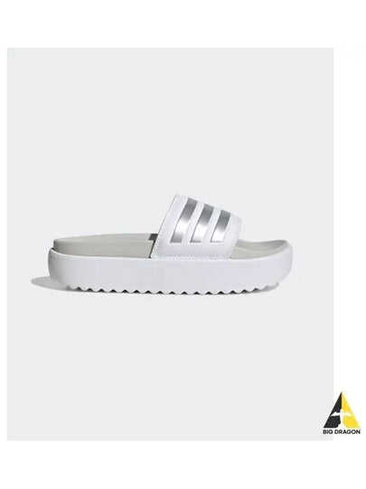 Women Adilette Platform Slippers White Zero Metallic Grey - ADIDAS - BALAAN 2