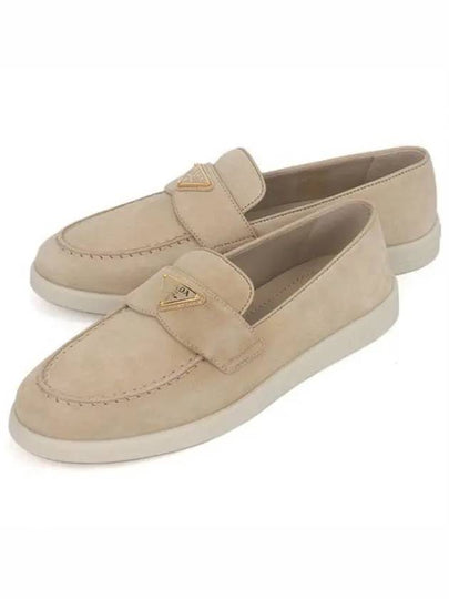 Triangle Logo Suede Leather Loafers Beige - PRADA - BALAAN 2