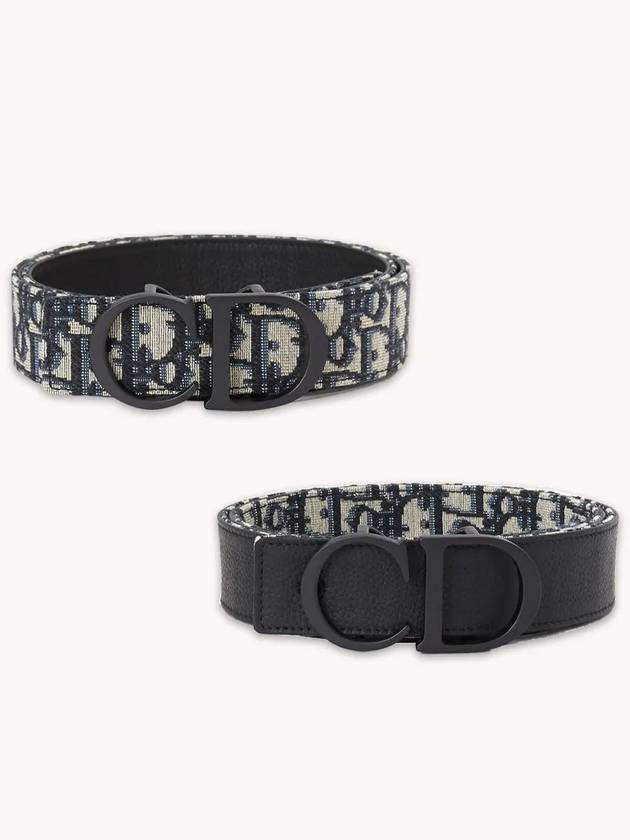 CD Oblique Jacquard Calfskin 35mm Reversible Belt Black Beige - DIOR - BALAAN.