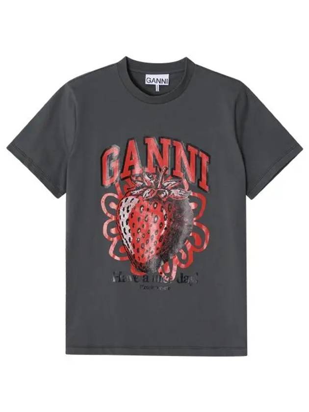 Strawberry Short Sleeve T-Shirt Ash Grey - GANNI - BALAAN 2