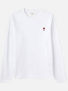 Chain Stitch Heart Logo Long Sleeve T-Shirt White - AMI - BALAAN 3