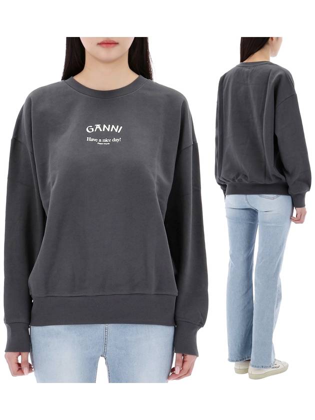 Logo Print Oversized Sweatshirt Grey - GANNI - BALAAN 2