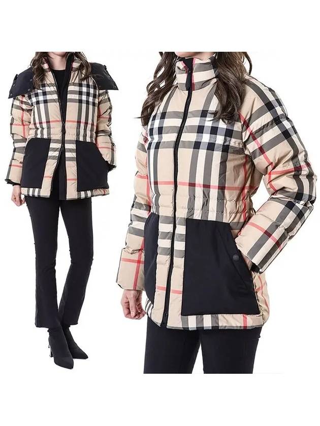 Women's Detachable Check Hooded Padding Archive Beige - BURBERRY - BALAAN 3