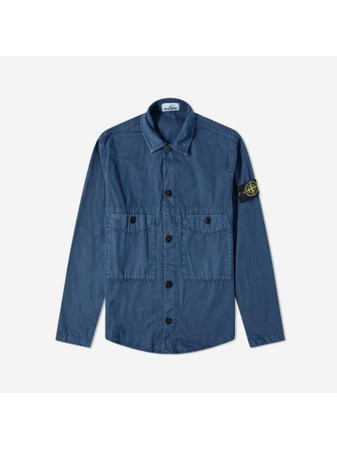 Men's Wappen Two Pocket Overfit Long Sleeve Shirt Blue - STONE ISLAND - BALAAN 1