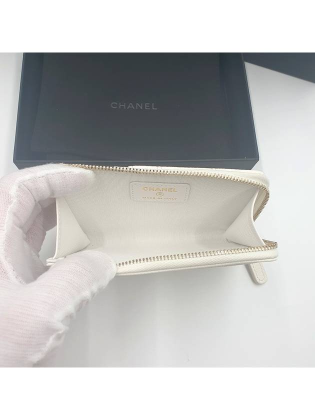 CC Logo Gold Hardware Caviar Zipper Card Wallet White - CHANEL - BALAAN 5