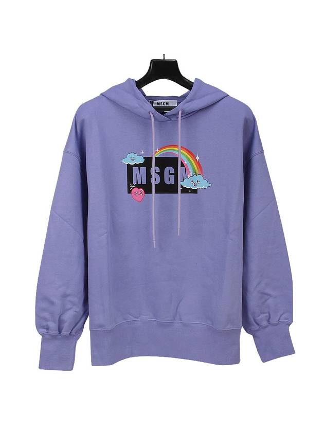 Women's Rainbow Logo Print Cotton Hoodie Purple - MSGM - BALAAN 2