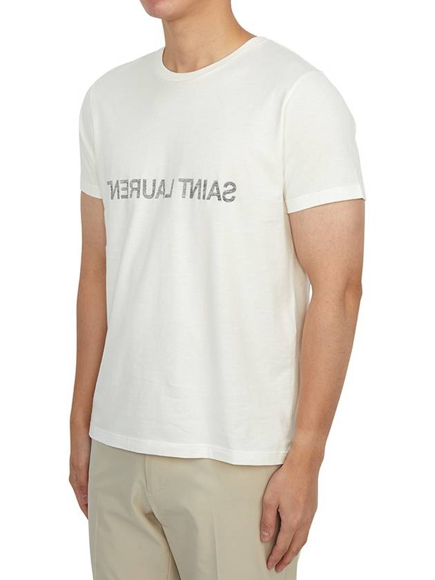 Reverse Logo Print Cotton Short Sleeve T-Shirt White - SAINT LAURENT - BALAAN 3