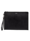 Embossed Leather Grain De Poudre Zipper Tablet Clutch Bag Black - SAINT LAURENT - BALAAN 1